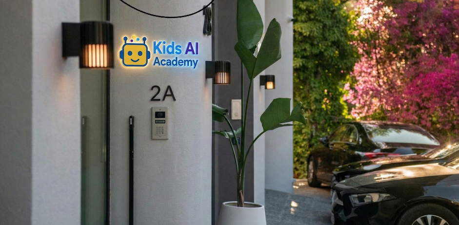 Είσοδος του campus με σήμανση Kids AI Academy