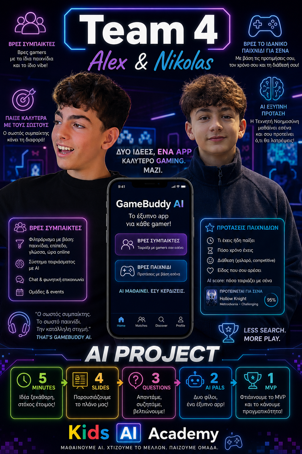 Αφίσα μαθητικού project GameBuddy AI